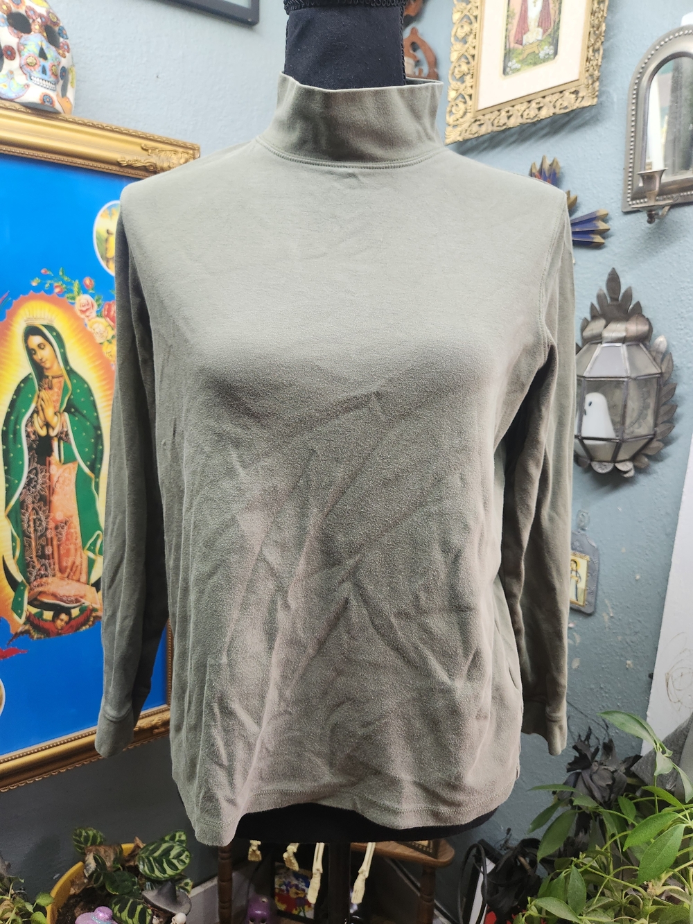 L.L. Bean Olive Green Mock Neck Long Sleeve Top